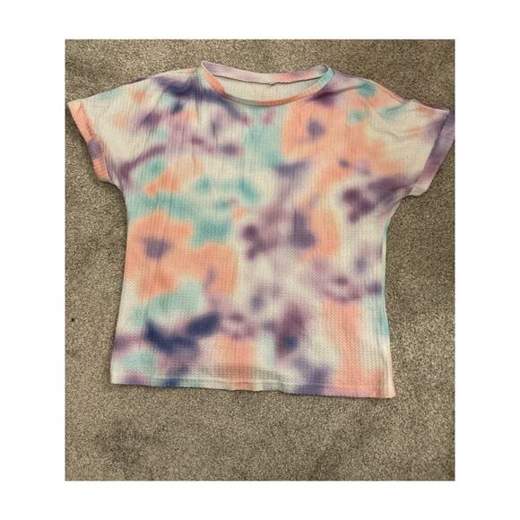 Pastel Blend Tie-Dye Waffle Knit Pajama Lounge Shorts Set, sz L - Picture 4 of 6